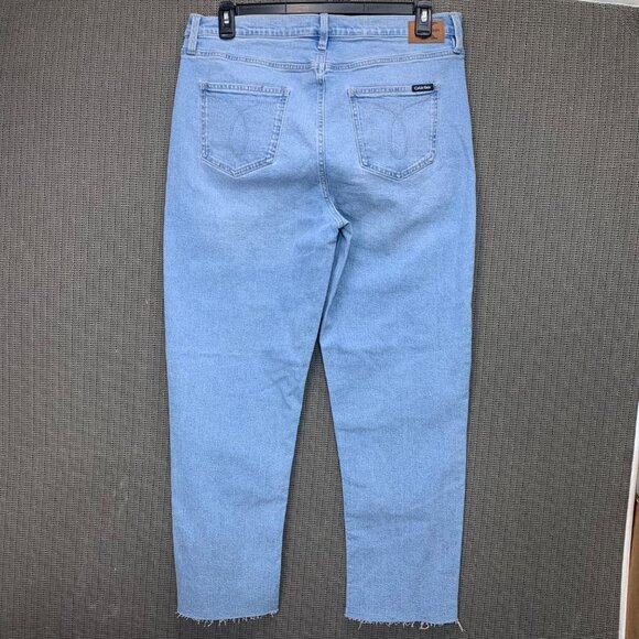 Calvin Klein Womens Size 14 Blue Light Wash High-Rise Denim Jeans Frayed Hem - Picture 2 of 9